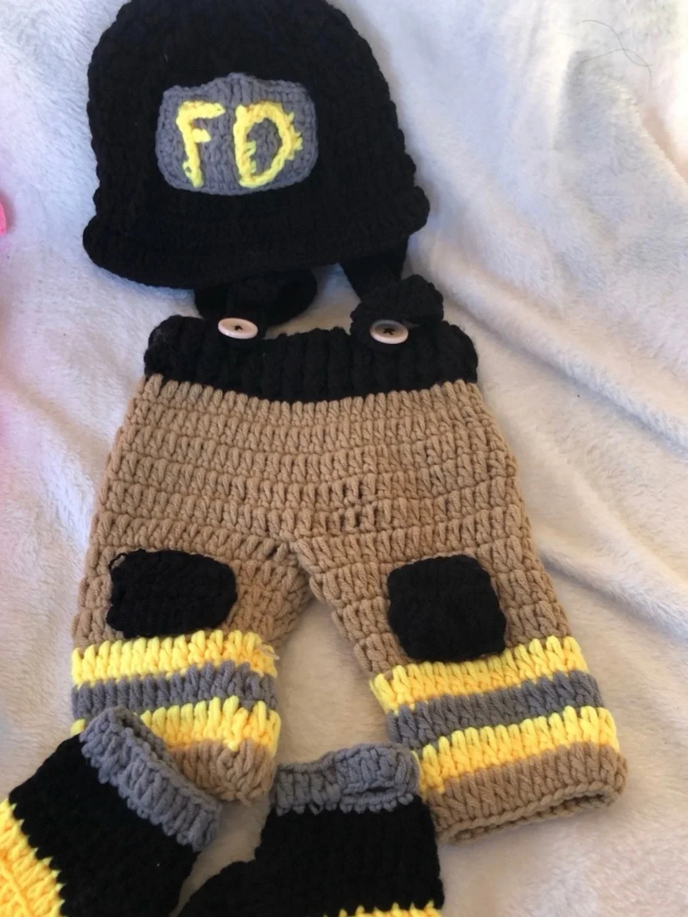 Newborn to 4 months or so baby crocheted firefighter outfit costume